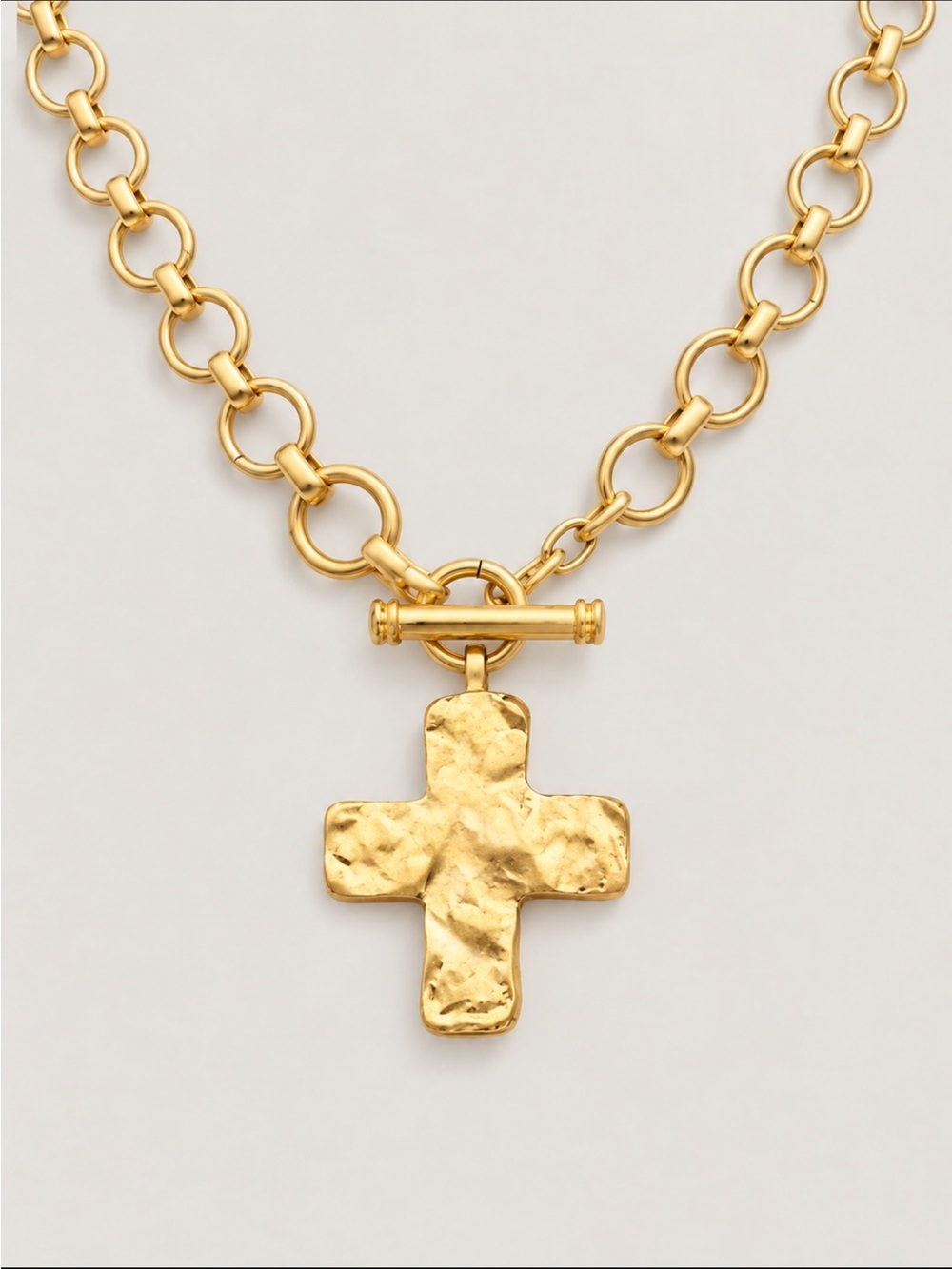 New! Hammered Gold Link Cross Necklace NWOT